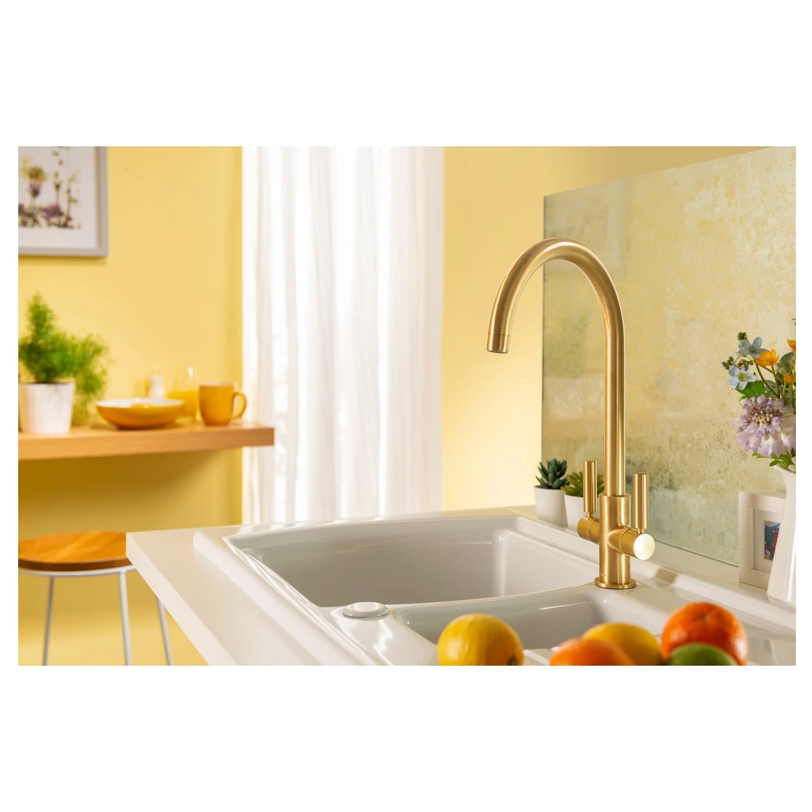 Abode Globe Monobloc Kitchen Mixer Tap Brushed Brass 4 Abode Globe Monobloc Kitchen Mixer Tap Brushed Brass - Image 2
