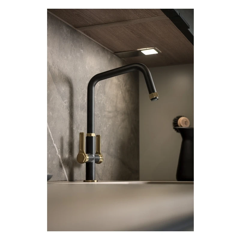 Abode Hex Monobloc Kitchen Mixer Antique Brass & Matt Black 4 Abode Hex Monobloc Kitchen Mixer Antique Brass & Matt Black - Image 2