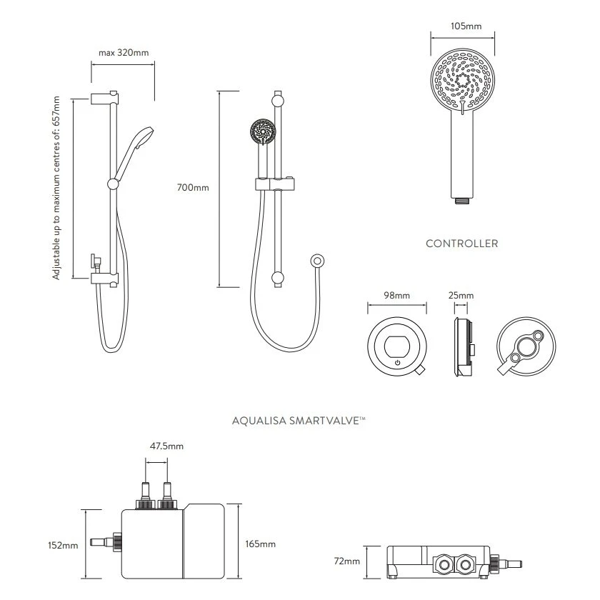 Aqualisa Quartz Touch Smart Shower With Adjustable Head (HP/Combi) 4 Aqualisa Quartz Touch Smart Shower With Adjustable Head (HP/Combi) - Image 2