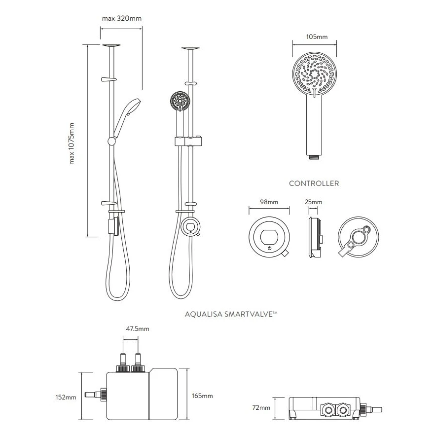 Aqualisa Quartz Touch Smart Shower Exposed With Adjustable Head (HP/Combi) 4 Aqualisa Quartz Touch Smart Shower Exposed With Adjustable Head (HP/Combi) - Image 2