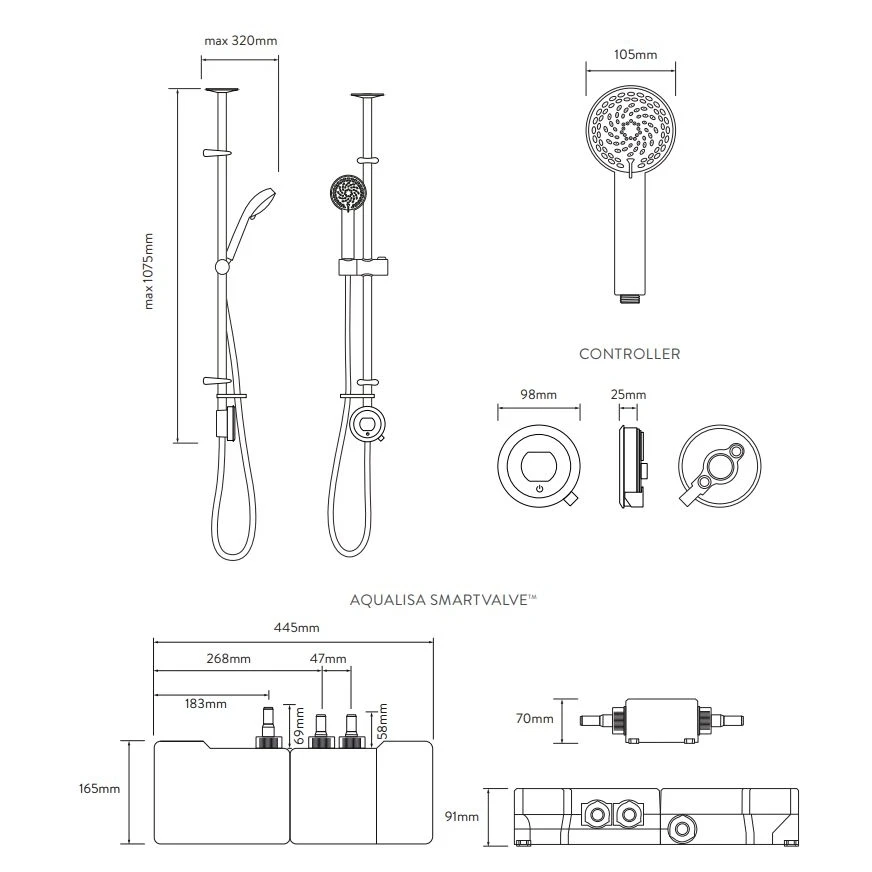 Aqualisa Quartz Touch Smart Shower Exposed With Adjustable Head (Gravity Pumped) 4 Aqualisa Quartz Touch Smart Shower Exposed With Adjustable Head (Gravity Pumped) - Image 2