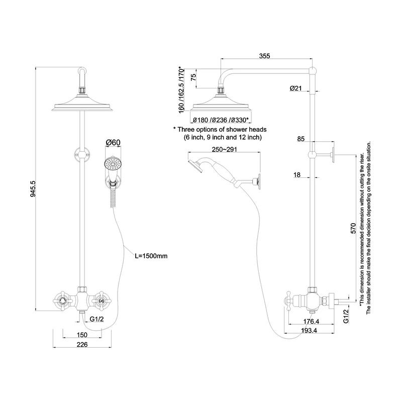 Burlington Eden Thermostatic Bar Valve Dual Outlet Shower Set 4 Burlington Eden Thermostatic Bar Valve Dual Outlet Shower Set - Image 2