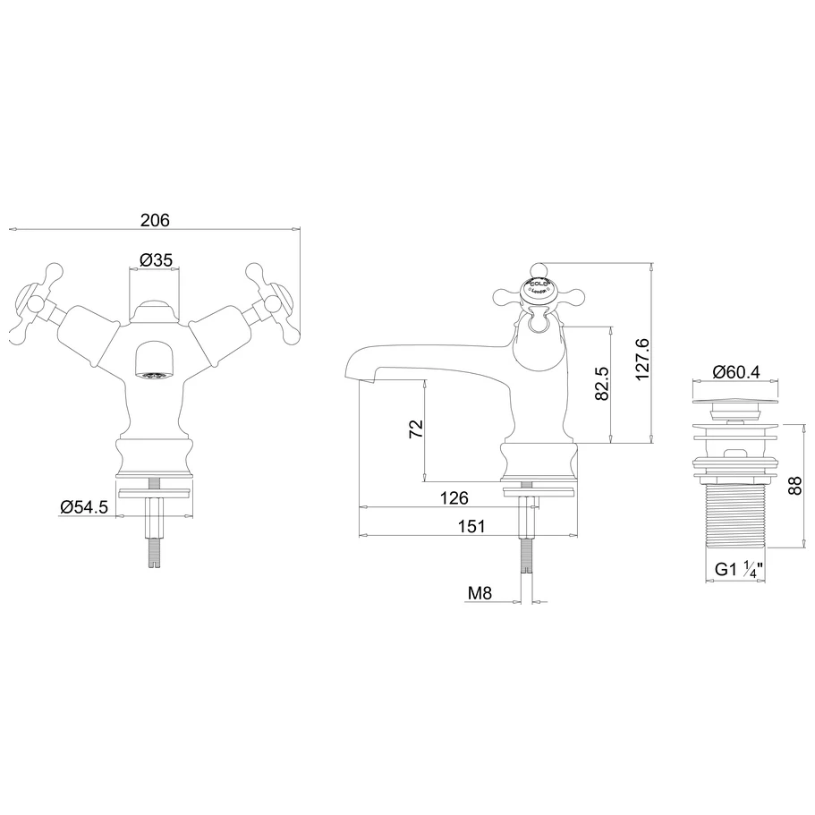 Burlington Claremont Regent Basin Mixer With Click Waste Gold/White 4 Burlington Claremont Regent Basin Mixer With Click Waste Gold/White - Image 2