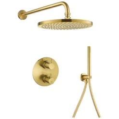 Flova Levo Thermostatic 2 Way Shower Set Round Brushed Brass