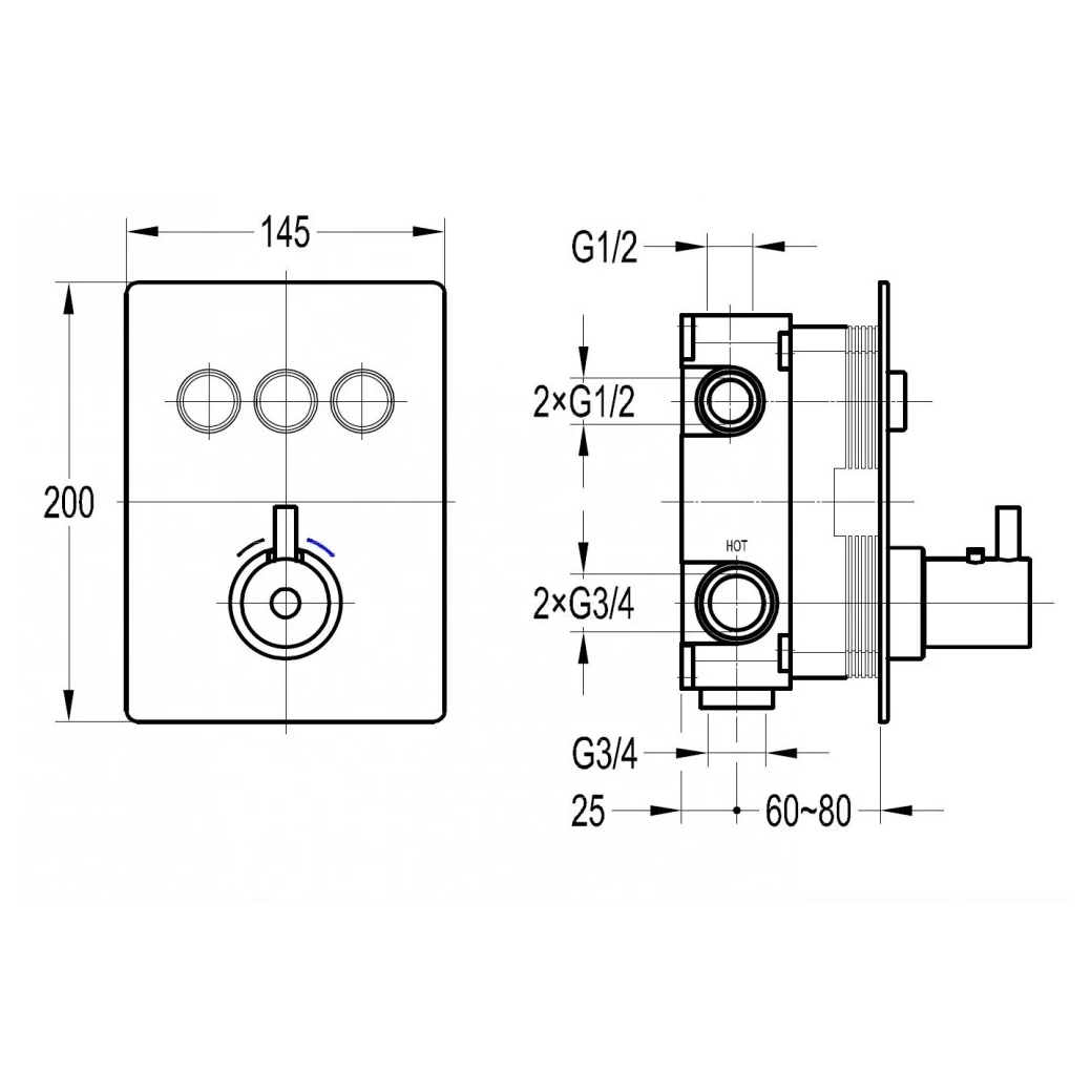 Flova Levo Concealed Thermostatic GoClick 3 Outlet Trim Square 4 Flova Levo Concealed Thermostatic GoClick 3 Outlet Trim Square - Image 2