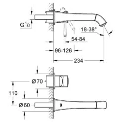 Grohe Grandera 2-Hole Wall Basin Mixer Medium 19930 Chrome -Home Bathroom grohe 19930000 2
