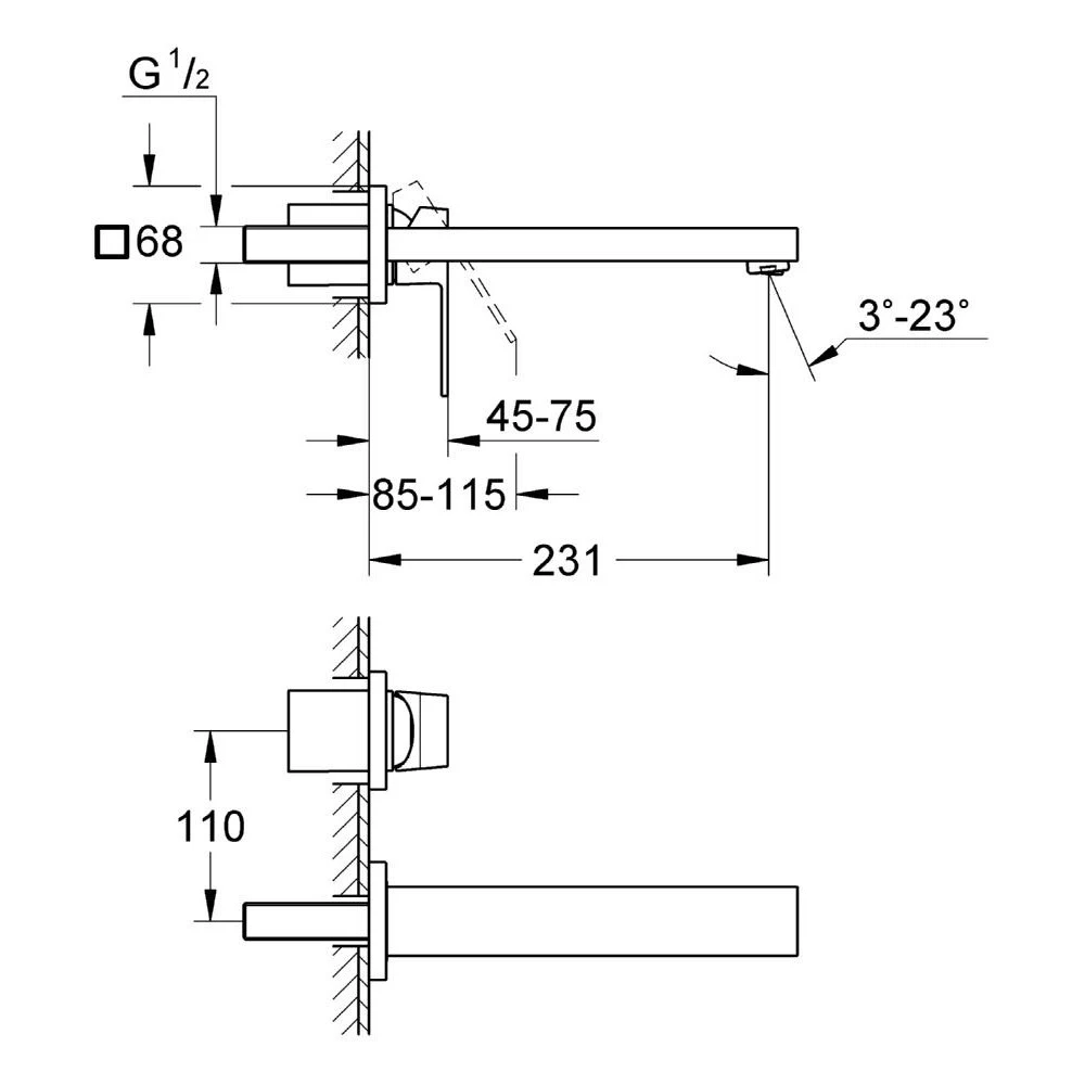 Grohe Eurocube Wall Mounted 2-Hole Basin Mixer Medium 23447 4 Grohe Eurocube Wall Mounted 2-Hole Basin Mixer Medium 23447 - Image 2
