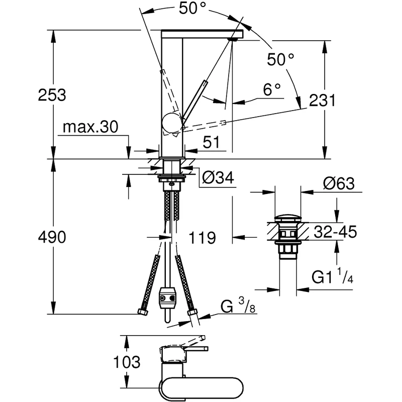 Grohe Plus Basin Mixer Smooth Body With Pull Out L-Size 23844 4 Grohe Plus Basin Mixer Smooth Body With Pull Out L-Size 23844 - Image 2