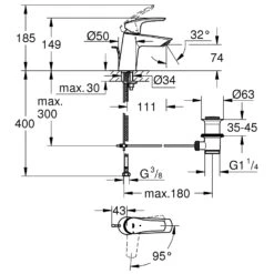 Grohe Eurosmart Angled S-Size Basin Mixer With Pop Up Waste 23969 -Home Bathroom grohe 23969003 5