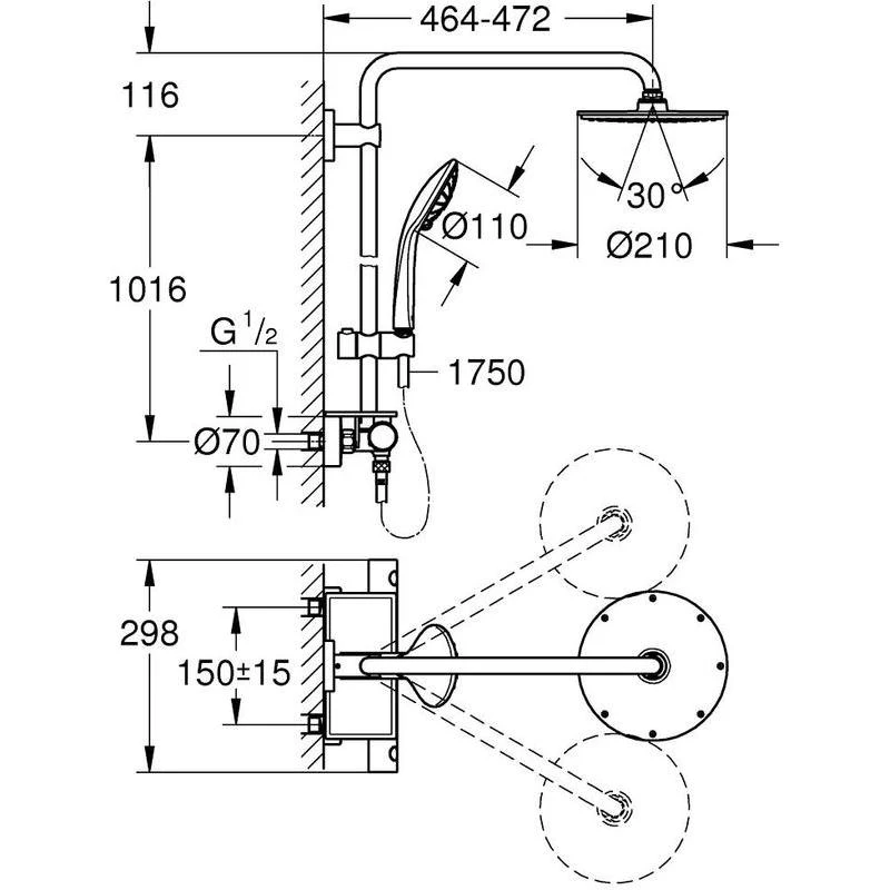 Grohe Euphoria 210 Thermostatic Wall Shower System 26363 4 Grohe Euphoria 210 Thermostatic Wall Shower System 26363 - Image 2