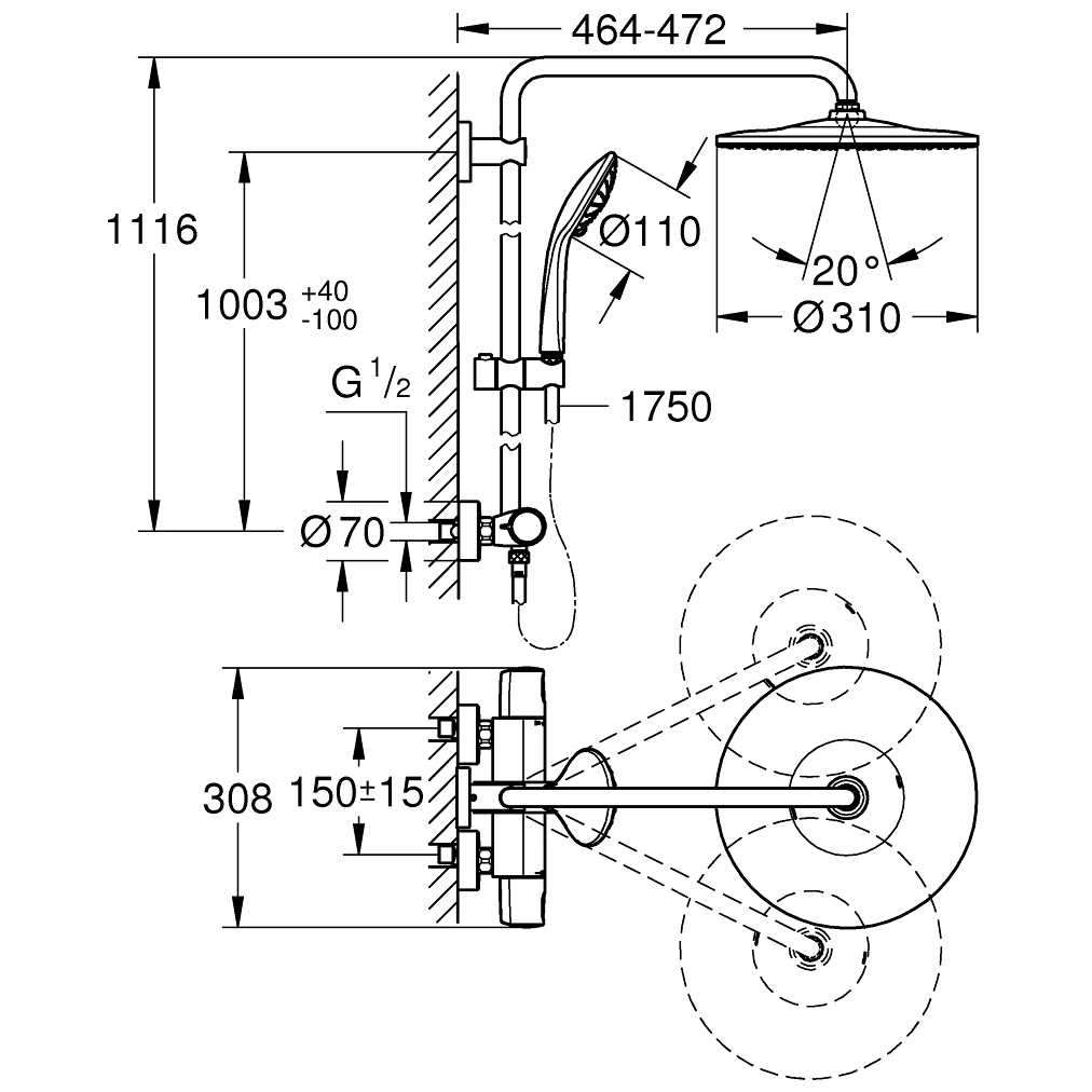 Grohe Euphoria 310 EcoJoy CoolTouch Thermostatic Shower System 26723 5 Grohe Euphoria 310 EcoJoy CoolTouch Thermostatic Shower System 26723 - Image 3