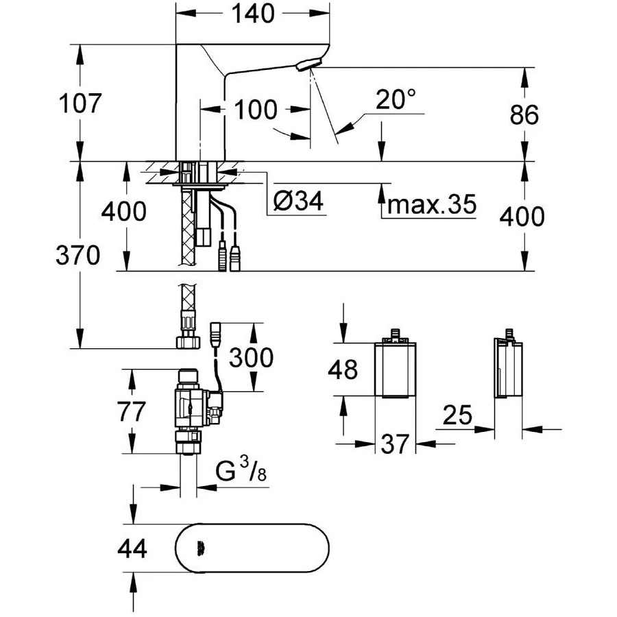 Grohe Euroeco Cosmopolitan E Infra-Red Basin Tap Battery 36271 4 Grohe Euroeco Cosmopolitan E Infra-Red Basin Tap Battery 36271 - Image 2