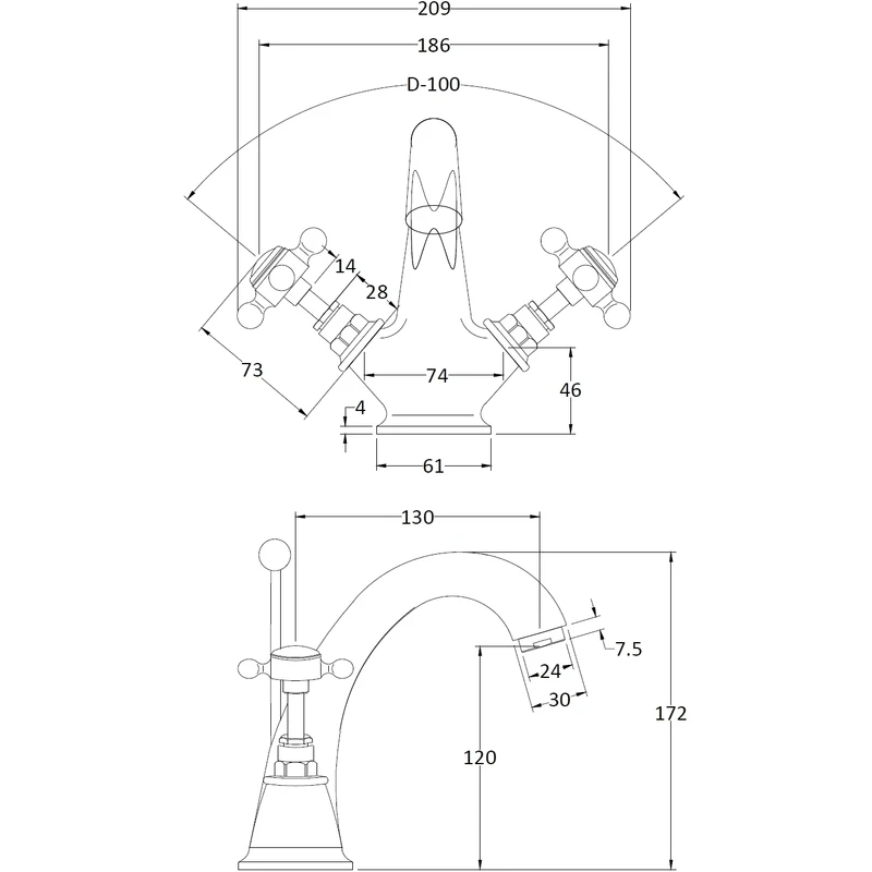 Hudson Reed White Topaz Crosshead Mono Basin Mixer Hex 4 Hudson Reed White Topaz Crosshead Mono Basin Mixer Hex - Image 2