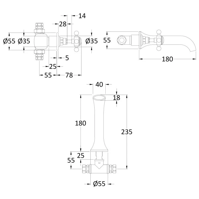 Hudson Reed Topaz Crosshead Hex Wall Basin Mixer Brushed Brass 4 Hudson Reed Topaz Crosshead Hex Wall Basin Mixer Brushed Brass - Image 2