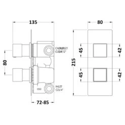 Hudson Reed Square Twin Shower Valve With Diverter -Home Bathroom hudson reed sqrtw02 3