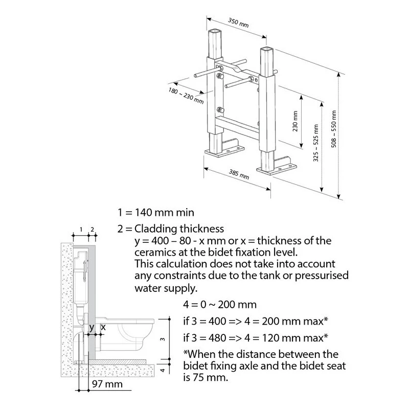 Iona Wall Hung 0.5m WC Frame Excluding Cistern 4 Iona Wall Hung 0.5m WC Frame Excluding Cistern - Image 2