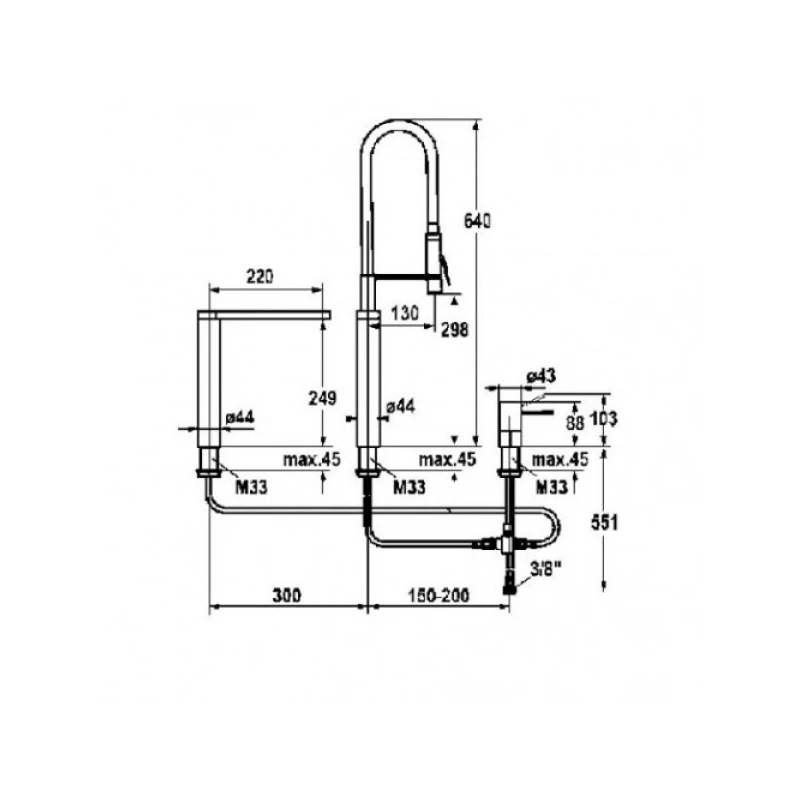 KWC Ono Highflex 3 Hole Sink Mixer With Flexible Spray Chrome 4 KWC Ono Highflex 3 Hole Sink Mixer With Flexible Spray Chrome - Image 2