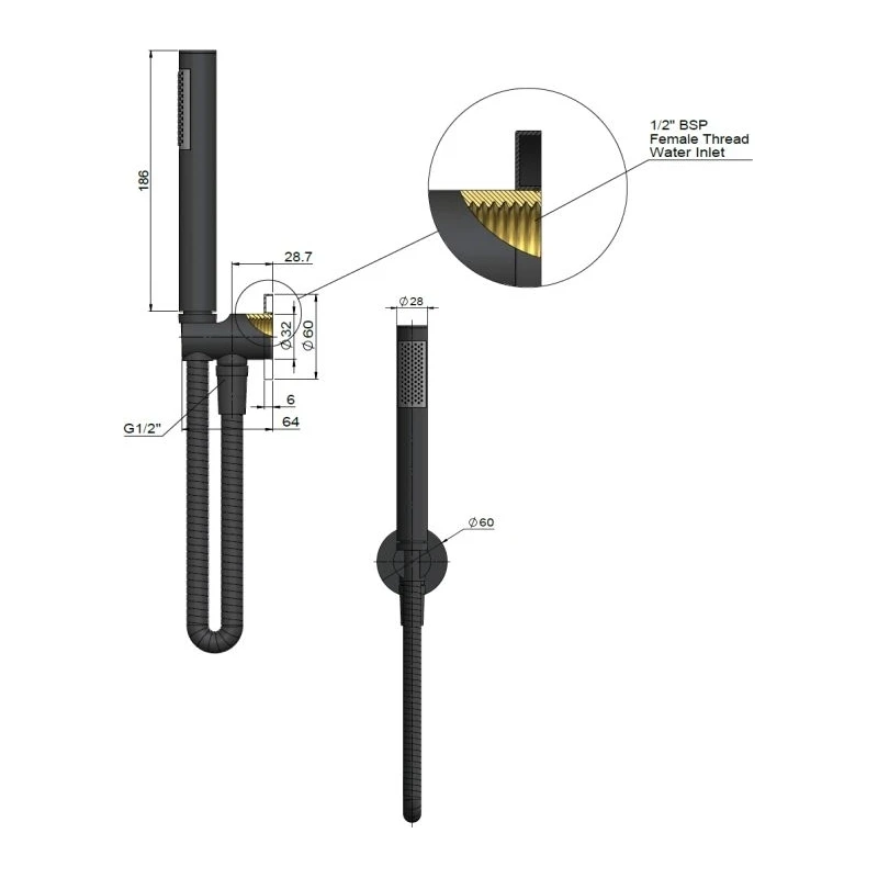 Meir Round Hand Shower On Fixed Bracket Matte Black 4 Meir Round Hand Shower On Fixed Bracket Matte Black - Image 2