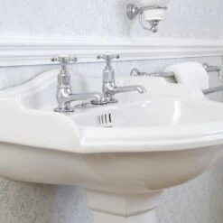 Perrin & Rowe Pair Of Basin Taps With Crosshead Handles Nickel -Home Bathroom perrin rowe 3476ni 3