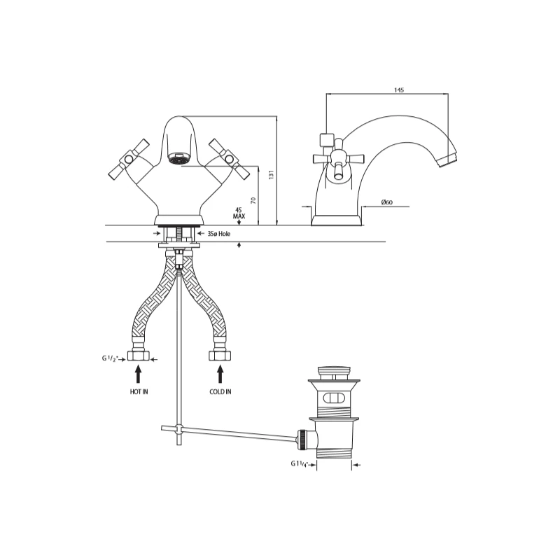 Perrin & Rowe Monobloc Basin Mixer With Crosshead Handles Nickel 4 Perrin & Rowe Monobloc Basin Mixer With Crosshead Handles Nickel - Image 2