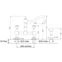 Perrin & Rowe Provence Crosshead Bridge Sink Mixer & Rinse Pewter -Home Bathroom perrin rowe 4755pf 2