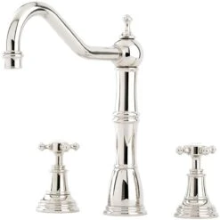 Perrin & Rowe Alsace 3 Hole Sink Mixer Crosshead Handles Pewter