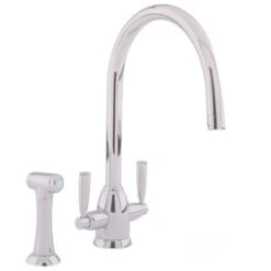 Perrin & Rowe Oberon C Spout Kitchen Sink Mixer With Rinse Pewter