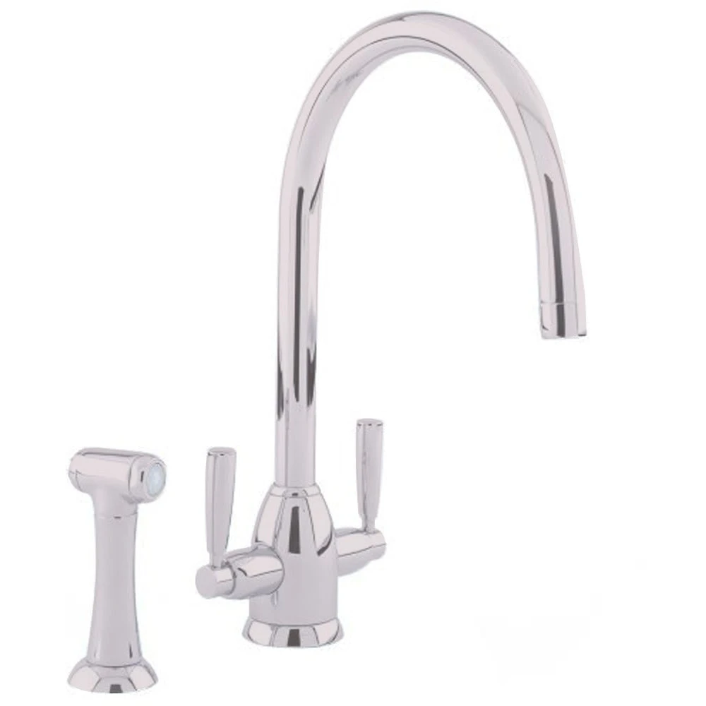 Perrin & Rowe Oberon C Spout Kitchen Sink Mixer With Rinse Pewter 3 Perrin & Rowe Oberon C Spout Kitchen Sink Mixer With Rinse Pewter