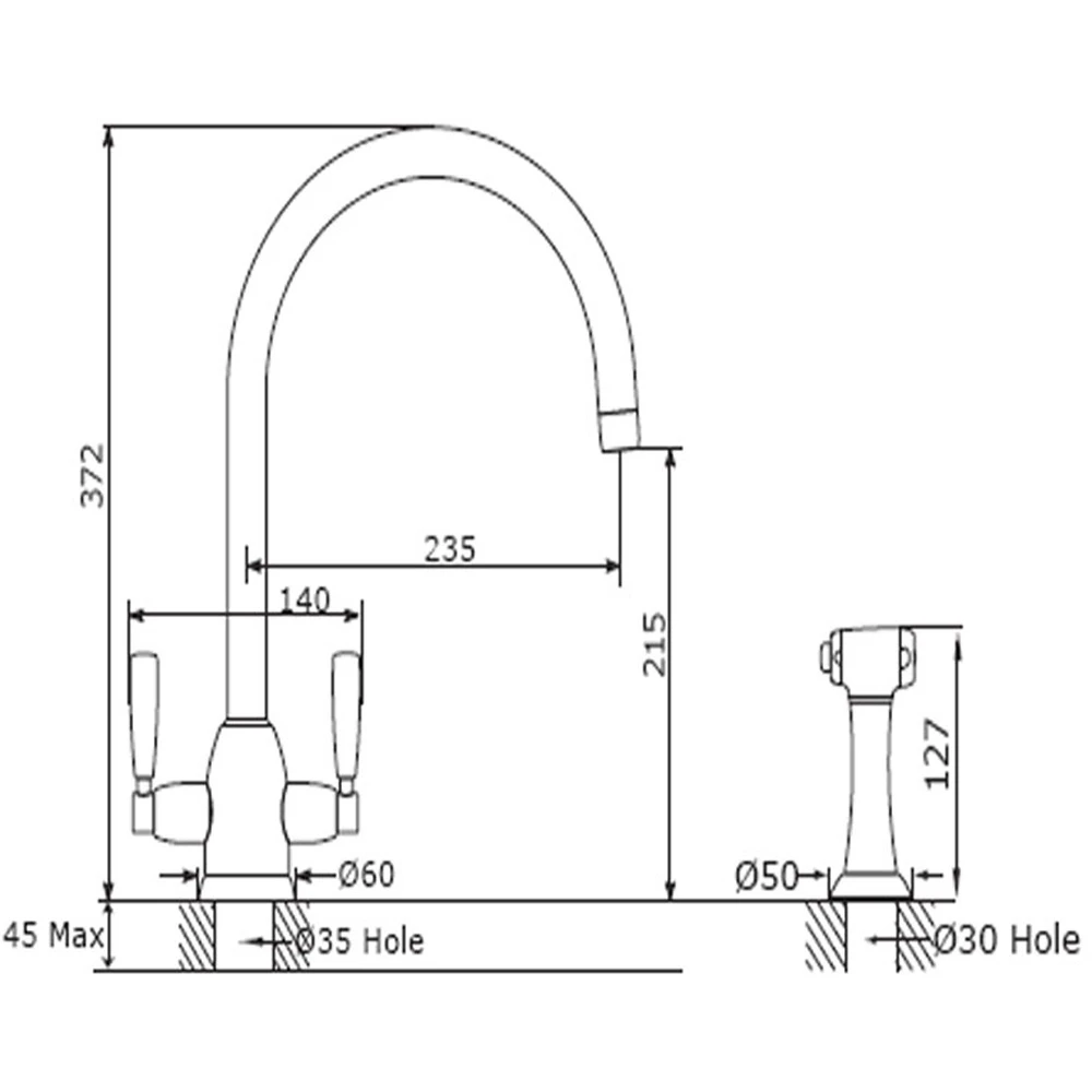 Perrin & Rowe Oberon C Spout Kitchen Sink Mixer With Rinse Pewter 4 Perrin & Rowe Oberon C Spout Kitchen Sink Mixer With Rinse Pewter - Image 2