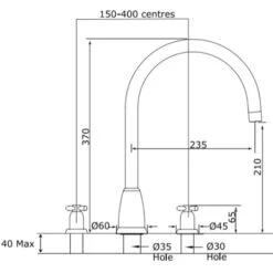 Perrin & Rowe Callisto Crosshead C Spout 3 Hole Sink Mixer Pewter -Home Bathroom perrin rowe 4885pf 2
