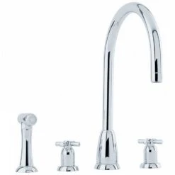 Perrin & Rowe Callisto Crosshead 3 Hole C Spout Sink Mixer Tap Chrome