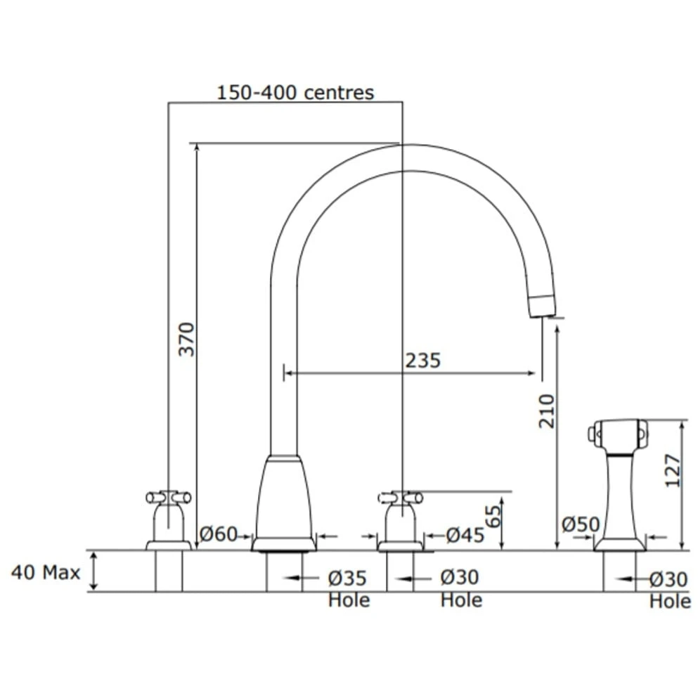 Perrin & Rowe Callisto Crosshead 3 Hole C Spout Sink Mixer Tap Nickel 4 Perrin & Rowe Callisto Crosshead 3 Hole C Spout Sink Mixer Tap Nickel - Image 2