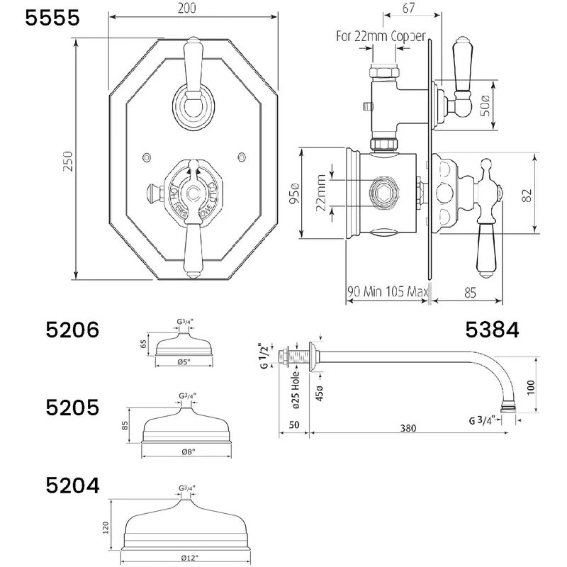 Perrin & Rowe Traditional Shower Set 3 With 8″ Rose 4 Perrin & Rowe Traditional Shower Set 3 With 8″ Rose - Image 2