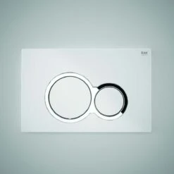 RAK White Flush Plate With Polished Chrome Round Push Buttons