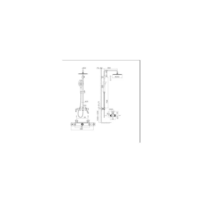 RAK Compact Round Exposed Thermostatic Shower Column Black 4 RAK Compact Round Exposed Thermostatic Shower Column Black - Image 2