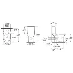 Roca Debba Close Coupled Rimless Toilet Pan -Home Bathroom roca 34299p000 2