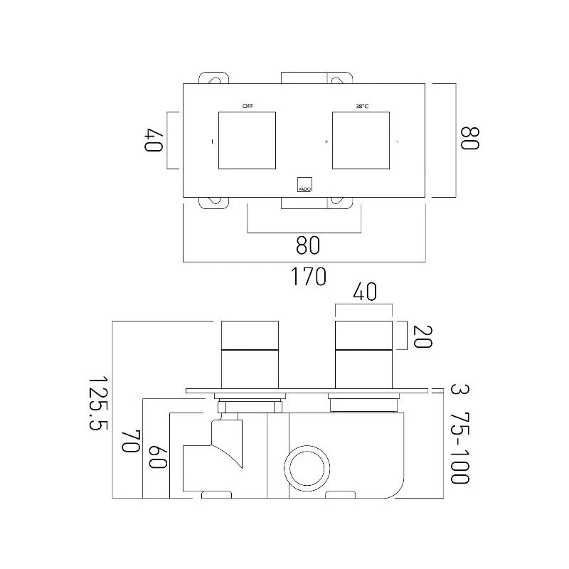 Vado Notion 1 Outlet, 2 Handle Thermostatic Shower Valve 4 Vado Notion 1 Outlet, 2 Handle Thermostatic Shower Valve - Image 2